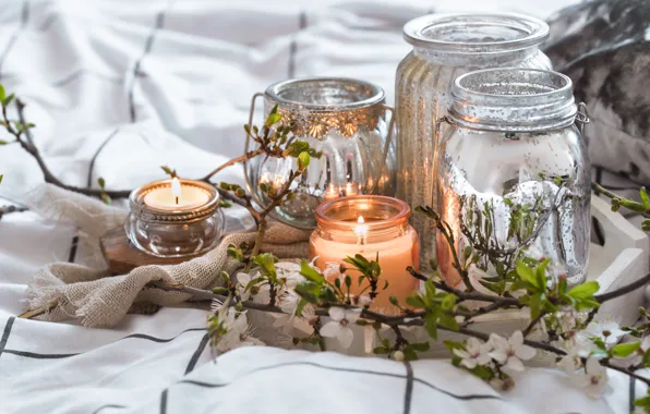 Picture branches, style, candles, Bank, flowers