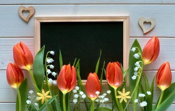 Picture flowers, hearts, tulips, wood, Anya Ivanova