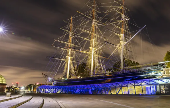 Picture photo, England, London, Night, The city, Museum, Ship, Sailboat, Cutty Sark Museum
