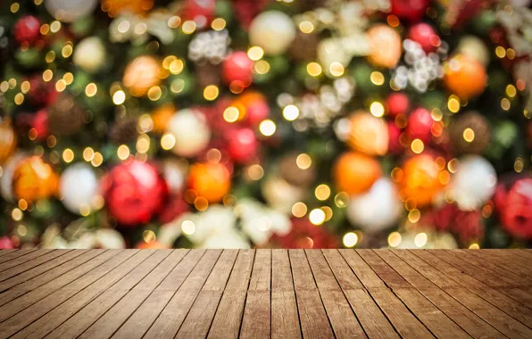 Picture decoration, lights, background, balls, Board, Christmas, New year, new year, Christmas, balls, wood, bokeh, decoration, …