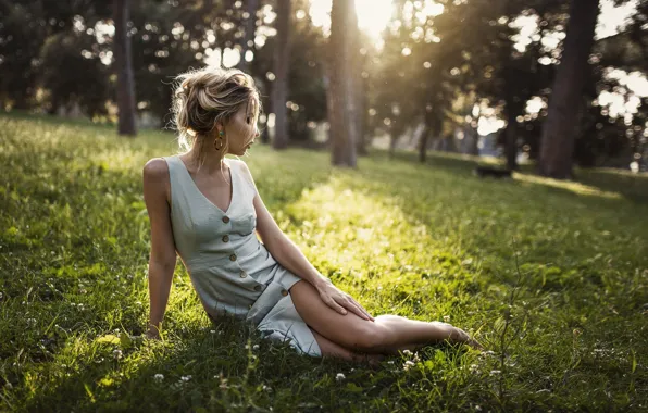 Picture grass, girl, the sun, pose, Park, figure, Nicholas David Furnari