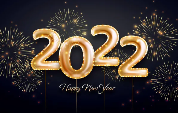 Picture gold, figures, New year, golden, black background, new year, happy, decoration, sparkling, 2022