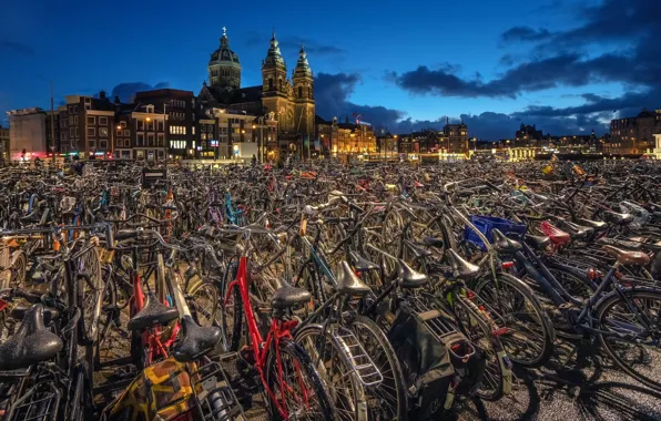 Picture Amsterdam, bikes, Netherlands, North Holland