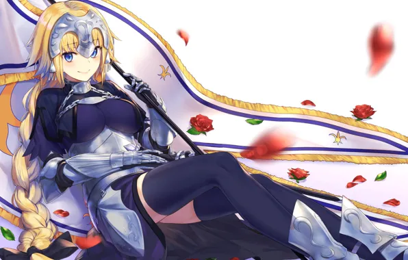 Picture girl, roses, flag, Joan of arc, Fate - Apocrypha, Fate Apocrypha