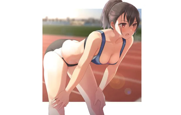 Picture kawaii, girl, hot, sexy, boobs, anime, pretty, serious, breasts, babe, cute, tights, running, runner, sports …