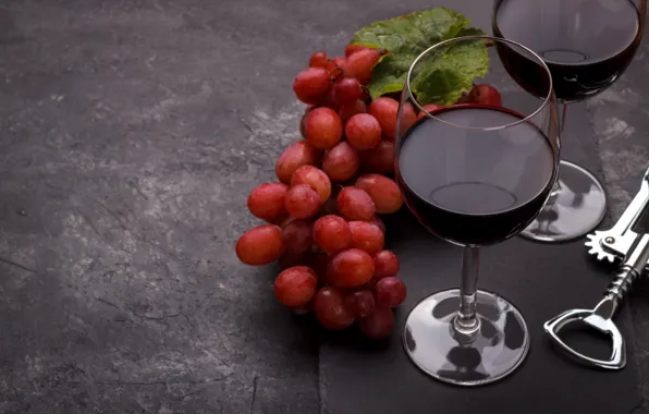 Picture red, background, wine, red, glass, glasses, grapes, bunch, alcohol, opener, grape