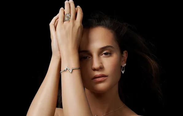 Picture look, girl, decoration, pose, hands, actress, Louis Vuitton, Alicia Vikander