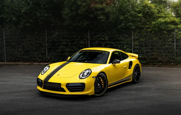 Picture yellow, coupe, 911, Porsche, 991, Manhart, 911 Turbo S, 2020, the fence, 991.2, 850 л.с., …