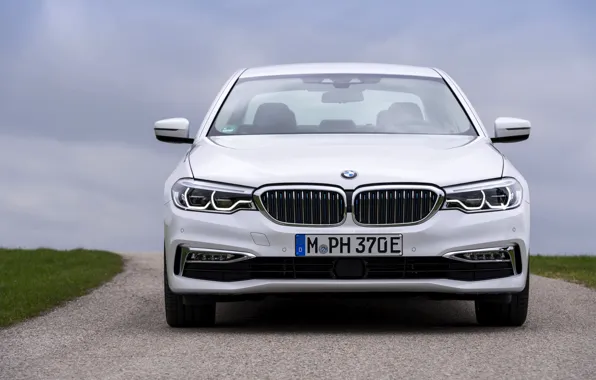 Picture white, BMW, sedan, front view, hybrid, 5, four-door, 2017, 5-series, G30, 530e iPerformance