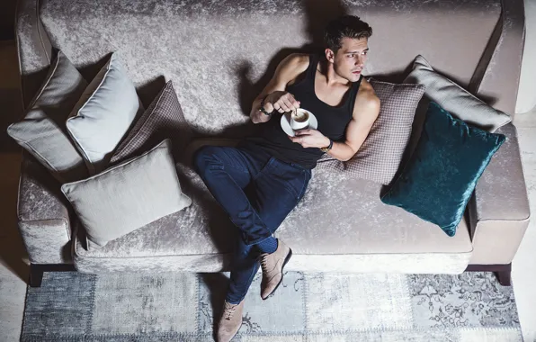 Picture pose, sofa, coffee, male, beautiful, Milos Bikovich