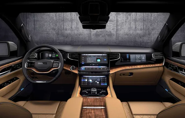 Picture SUV, display, design, overview, Suite, SUV, Jeep, finish, car interior, Grand Wagoneer, салон автомашины, finishing, …