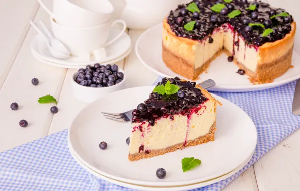 Picture berries, blueberries, cream, sweet, dessert, cheese, Cheesecake