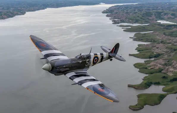 Picture lake, panorama, flight, The second world war, British fighter, North Dakota, North Dakota, Lake Sakakawea, …