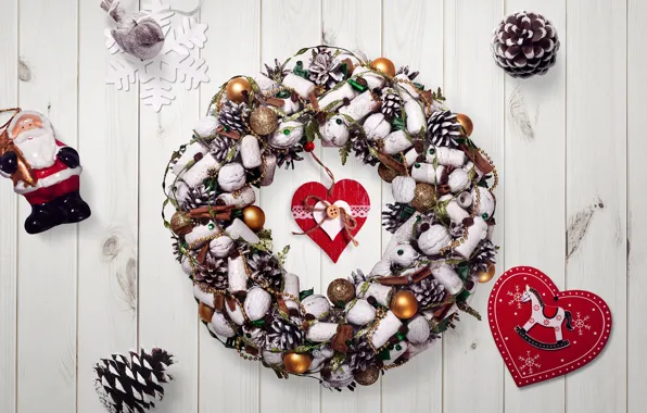 Picture decoration, background, heart, New year, new year, happy, Christmas, wreath, bumps, Santa Claus