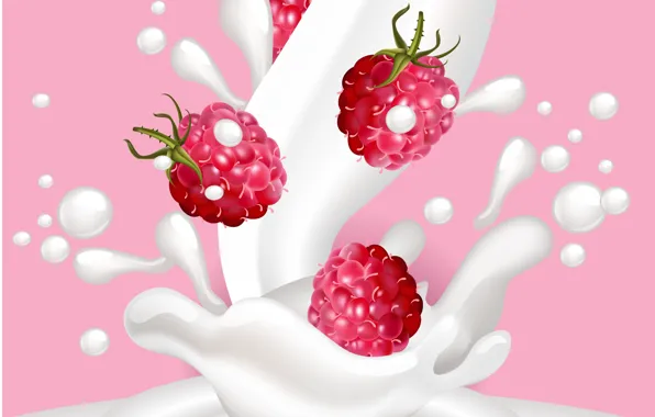 Picture berries, raspberry, background, splash, milk