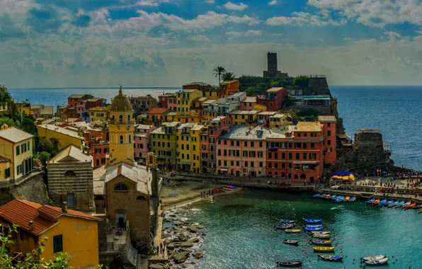 Picture sea, landscape, the city, home, boats, Italy, Vernazza, Vernazza, Liguria