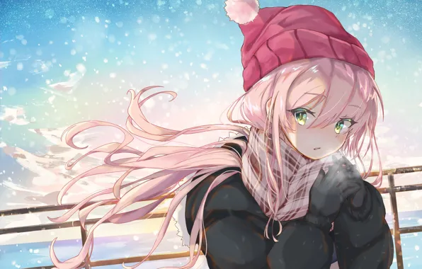 Picture the wind, hat, girl, pink hair