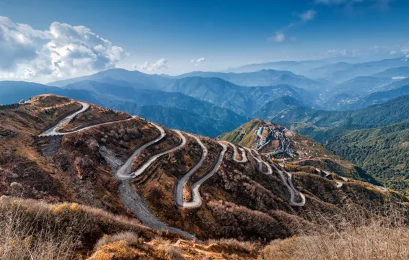 Picture road, mountains, slope, curves