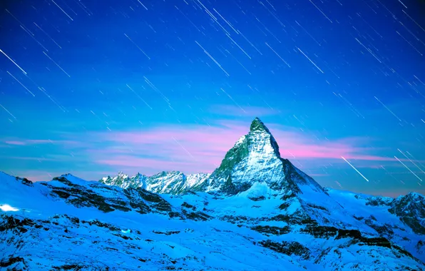Picture Winter, Mountains, Night, Stars