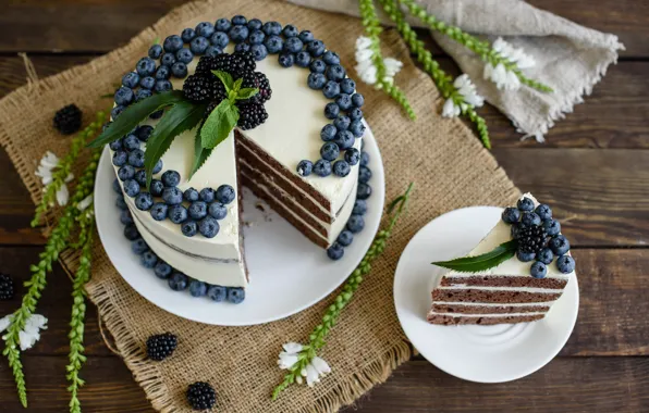 Picture berries, cake, decoration, cream, a piece of cake