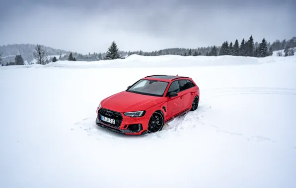Picture Audi, Red, Snow, Tuning, ABBOT, Forest, Audi RS4, RS4+