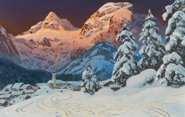 Picture Alois Arnegger, Austrian painter, Austrian landscape painter, oil on canvas, Alois Arnegger, Winter in Lofer, …