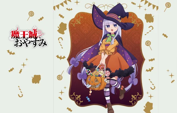 Picture sweets, halloween, Aurora, long hair, Jack, striped stockings, witch hat, witch, vignette, Maoujou de Oyasumi, …