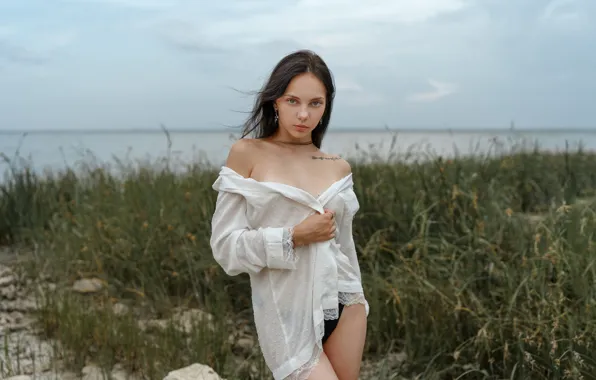Picture look, girl, nature, pose, blouse, shoulders, Dmitry Usmanov