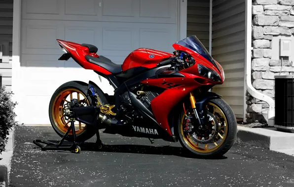 Picture Red, Yamaha, Black, YZF-R1, Gold