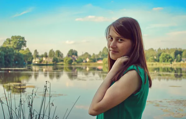 Picture girl, nature, lake, beautiful, cutie, cute, brown-eyed, Bryansk, Hodarinka, V. Azarenka