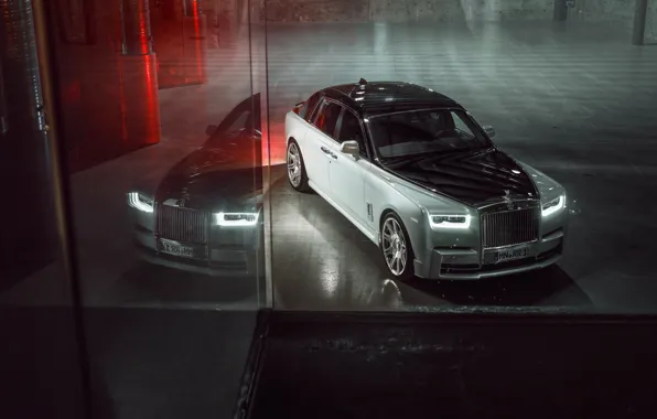 Picture Rolls-Royce, Phantom, Rolls-Royce Phantom, Front, Black and White, Reflection, Spofec, 2019