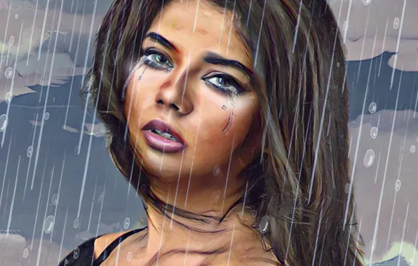 Picture Look, Sadness, Loneliness, Rain, Face, Hair, Girl, Brunette, Beautiful, The shower, Tears, Sadness, Depression, Эмоция, …