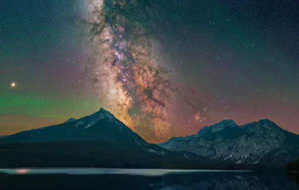 Picture forest, the sky, stars, mountains, night, the slopes, the milky way, pond