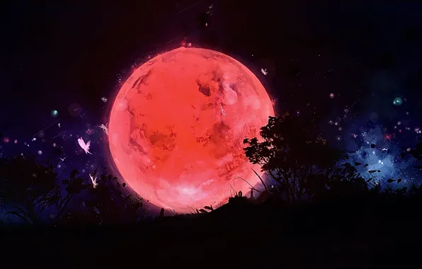 Picture night, the moon, fantasy, scarlet