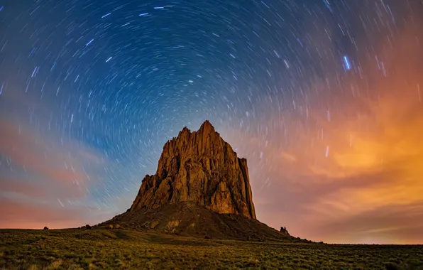 Picture rock, stars, USA, New Mexico, Shiprock