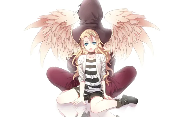 Picture girl, wings, angel, guy, Angel bloodshed, Satsuriku no Tenshi