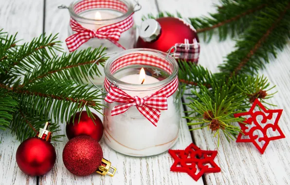 Picture decoration, balls, candles, New Year, Christmas, christmas, balls, wood, merry, decoration, candle, fir tree, fir-tree …