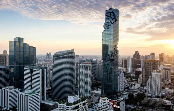 Picture the sky, the sun, clouds, building, home, skyscrapers, panorama, Thailand, Bangkok