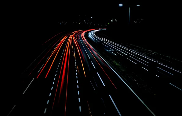 Picture light, road, night, lines