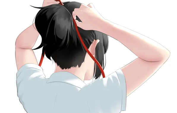 Picture girl, back, tail, red ribbon, Your Name, Kimi No VA On