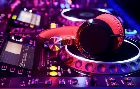 Picture Pink, Purple, Colorful, Lights, Night, Button, Headphones, Blur, DJ Turntable
