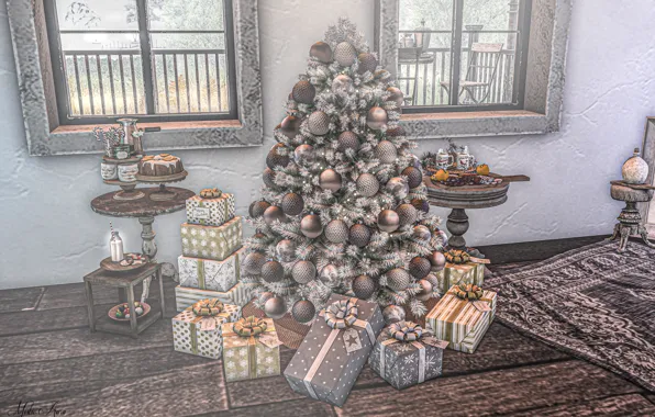 Picture Christmas, gifts, New year, tree, render