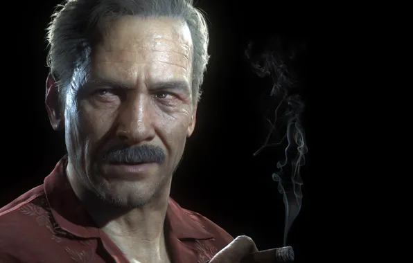 Picture mustache, background, cigar, male, black background, Uncharted 4: A Thief's End