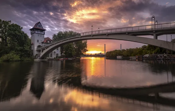 Picture landscape, bridge, the city, river, dawn, morning, Germany, Berlin