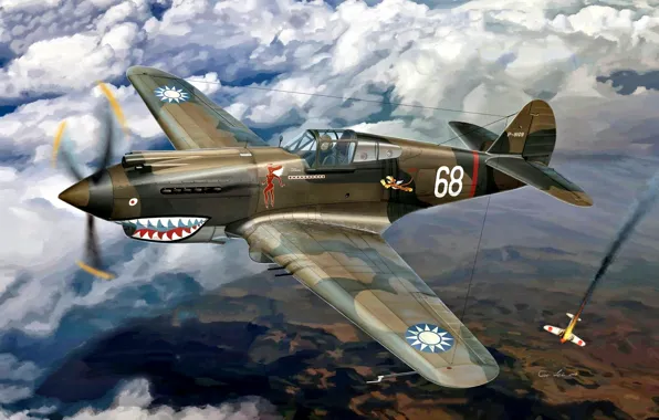 Picture Warhawk, P-40C, Curtiss P-40, American Volunteer Group, Flying Tigers, Hawk 81-A2, 3 pursuit squadron
