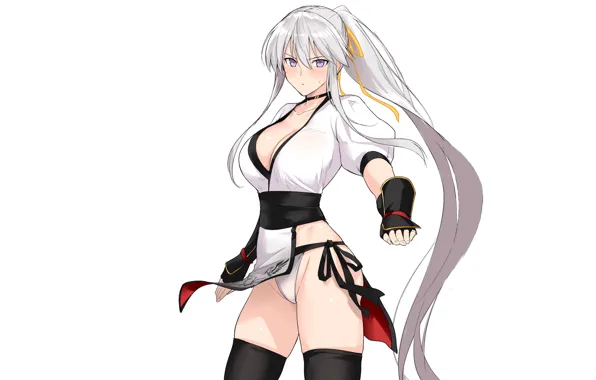 Picture girl, sexy, boobs, anime, pretty, babe, thigh, white hair, thick, thicc, ninja outfit, white outfit
