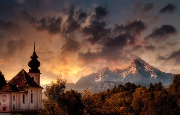 Picture mountains, Germany, Bayern, Church