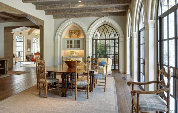 Picture design, style, Villa, interior, dining room, cozy traditional dining room with gothic furniture