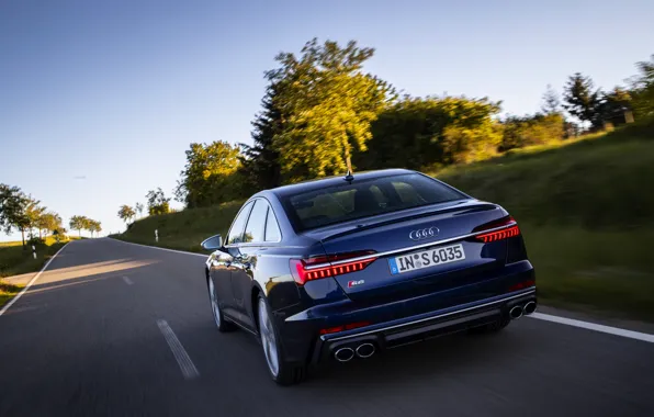 Picture road, Audi, sedan, feed, dark blue, Audi A6, 2019, Audi S6
