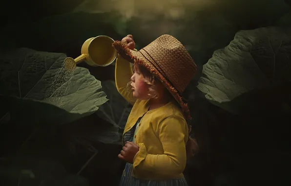 Picture leaves, nature, girl, lake, hat, baby, photoart, Ксения Лысенкова